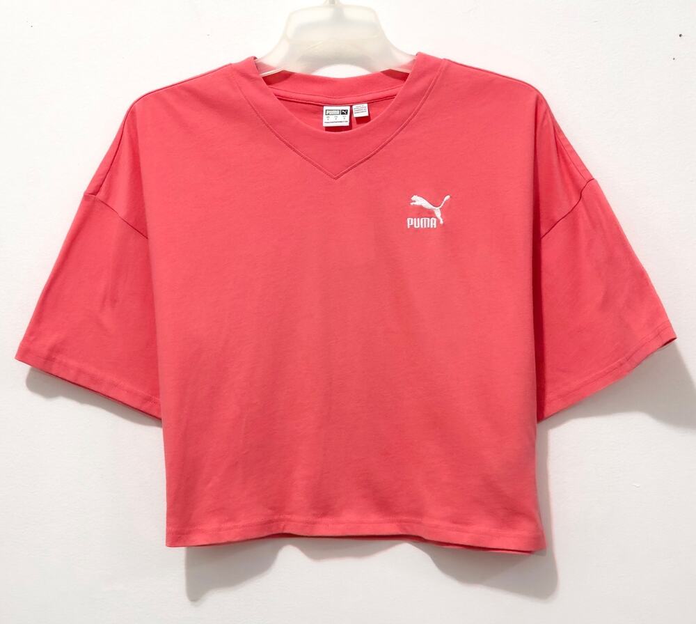 NWT: Puma - Women's Oversized, Cropped, Coral, Classics T-Shirt (size S)